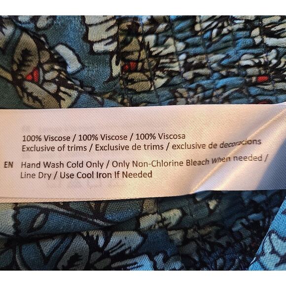 BAND OF THE FREE Women S Pants Elise Teal Floral Wide Leg Smocked Elastic Waist - Picture 4 of 6